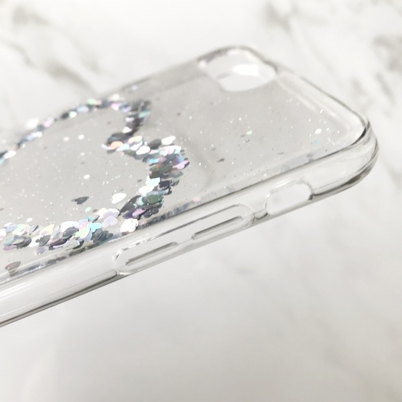 NEW iPhone 7/8/7+/8+ Clear Soft Glitter Heart Case - Picture 2 of 4